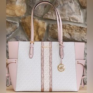 BNWT MICHAEL KORS GILLY LARGE DRAWSTRING TRAVEL LEATHER TOP ZIP TOTE